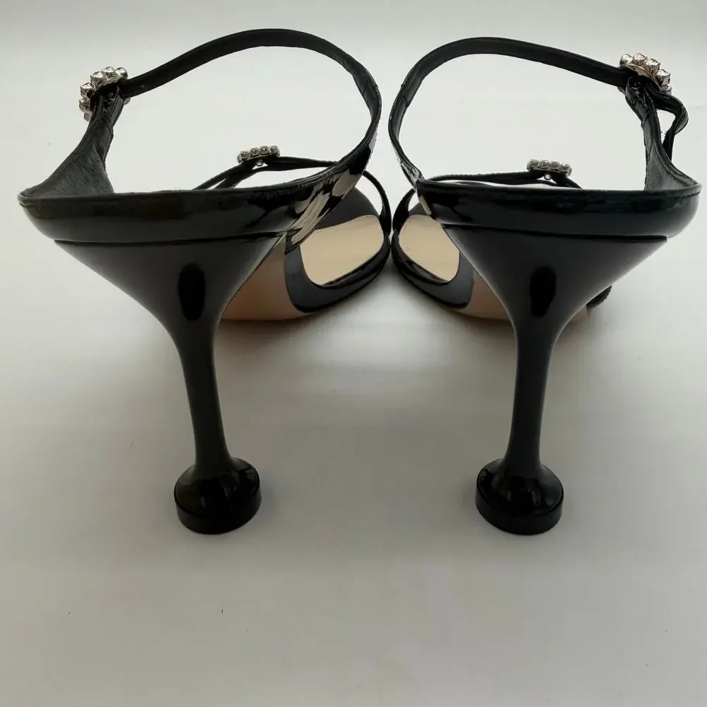 Alexandre Birman Anastasia 85 Black Chic $725 Glam Sparkle Crystal Mules 38 US 8